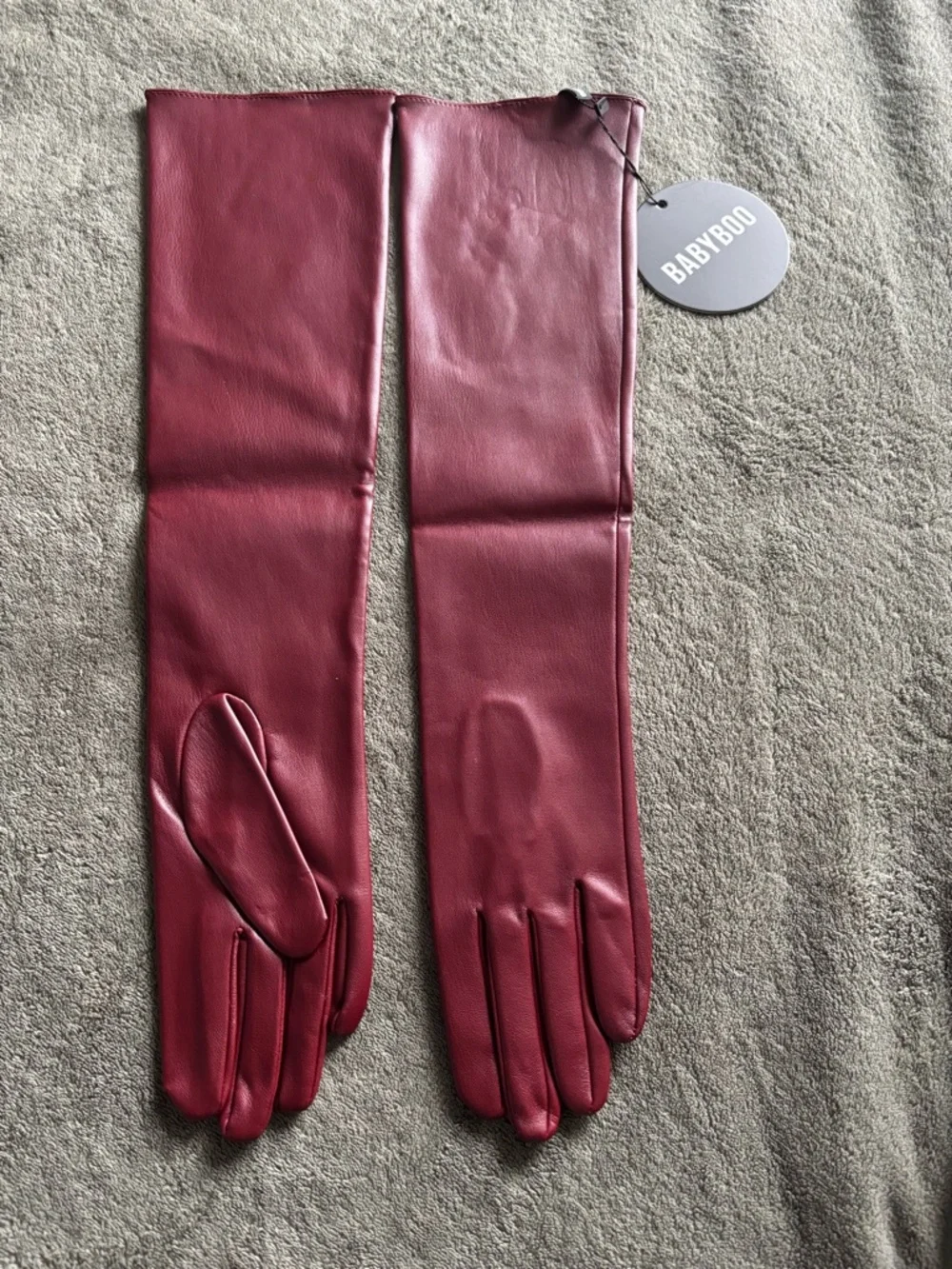 BABYBOO Women's Long Leatherette Gloves in Burgundy- New